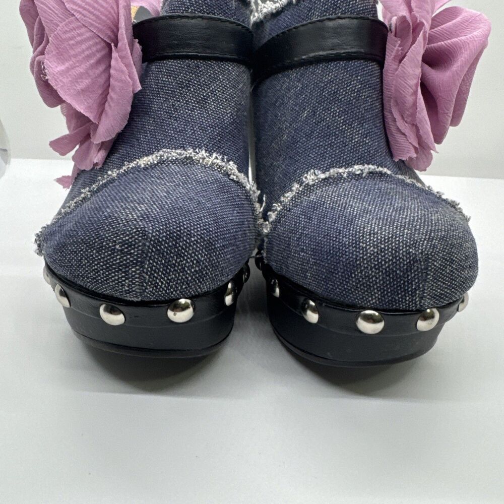 ShoeDazzle Women’s Denim Mule Clogs Pink Flower Platform Heels Studded Size 7 - Picture 6 of 11